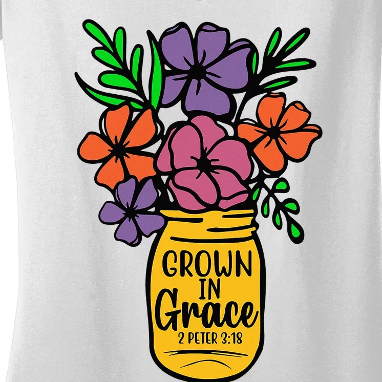 grown in grace Jesus believe Christian gift ideas Women's V-Neck T-Shirt