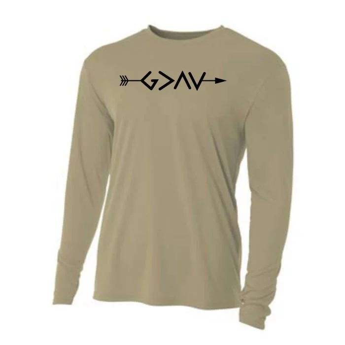 God Is Greater Than The Highs And Lows Arrow Christian Design Cooling Performance Long Sleeve Crew