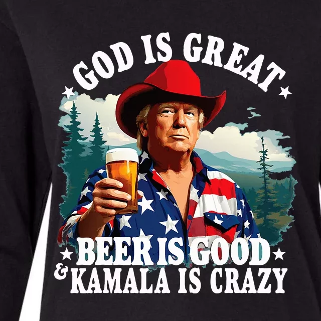 God Is Great Beer Is Good And Kamala Are Crazy Womens Cotton Relaxed Long Sleeve T-Shirt