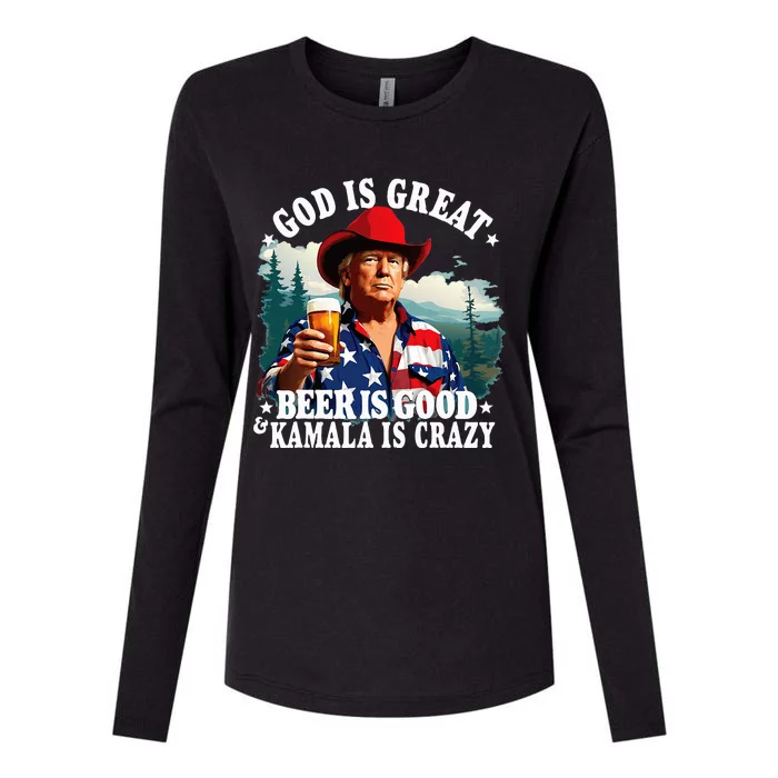 God Is Great Beer Is Good And Kamala Are Crazy Womens Cotton Relaxed Long Sleeve T-Shirt