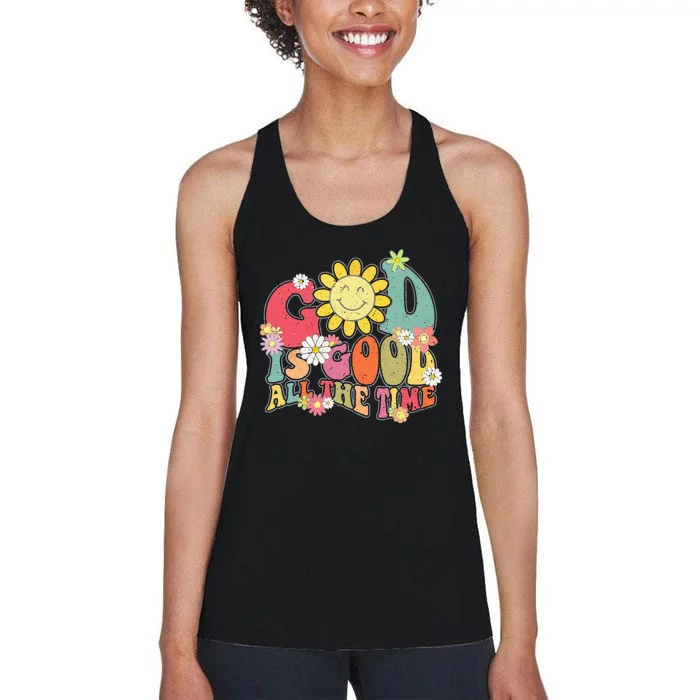 God Is Good All The Time Retro Vintage Floral Christian Women's Racerback Tank