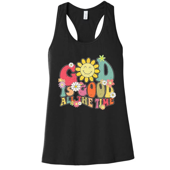 God Is Good All The Time Retro Vintage Floral Christian Women's Racerback Tank