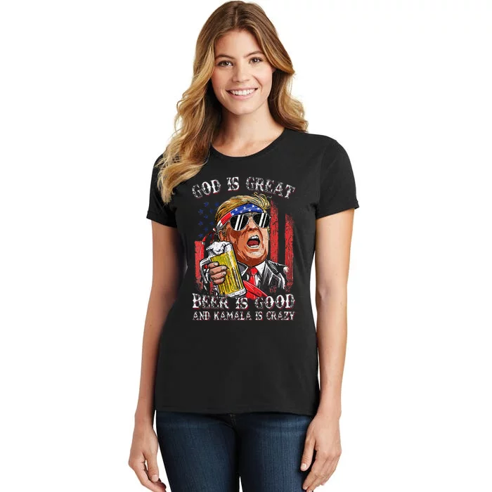 God Is Great Beer Is Good And Kamala Are Crazy Funny Trump Women's T-Shirt