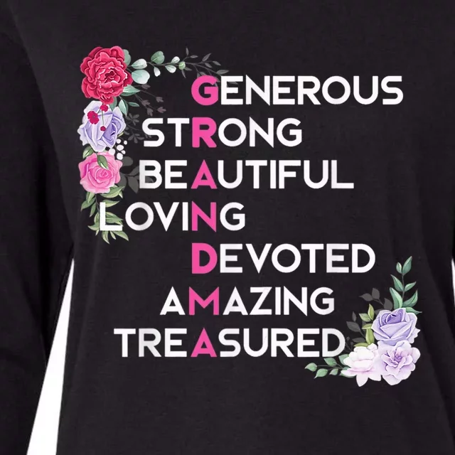 Grandma Is Generous Strong Beautiful Mothers Day Grandmother Womens Cotton Relaxed Long Sleeve T-Shirt