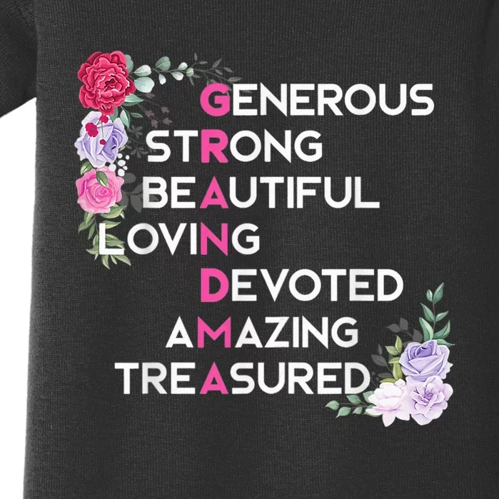 Grandma Is Generous Strong Beautiful Mothers Day Grandmother Baby Bodysuit