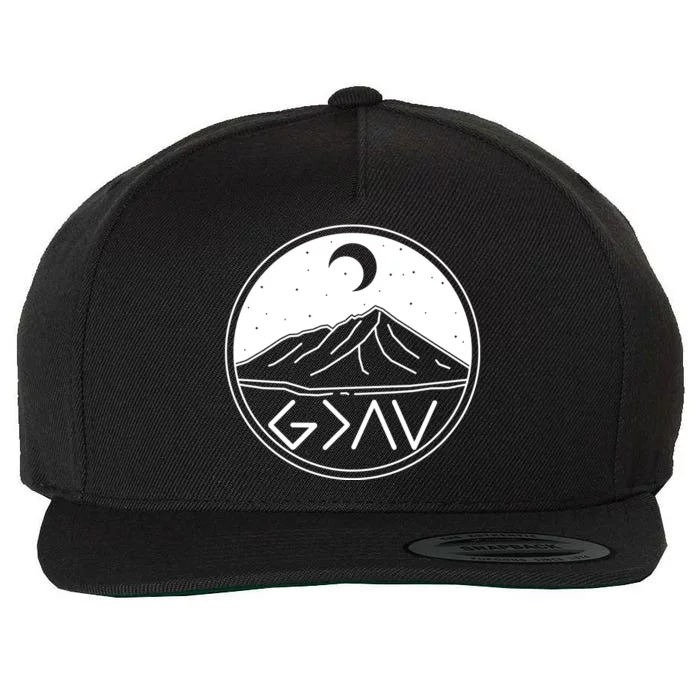 God Is Greater Than High And Lows Mountain Camping Wool Snapback Cap