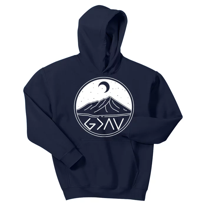 God Is Greater Than High And Lows Mountain Camping Kids Hoodie