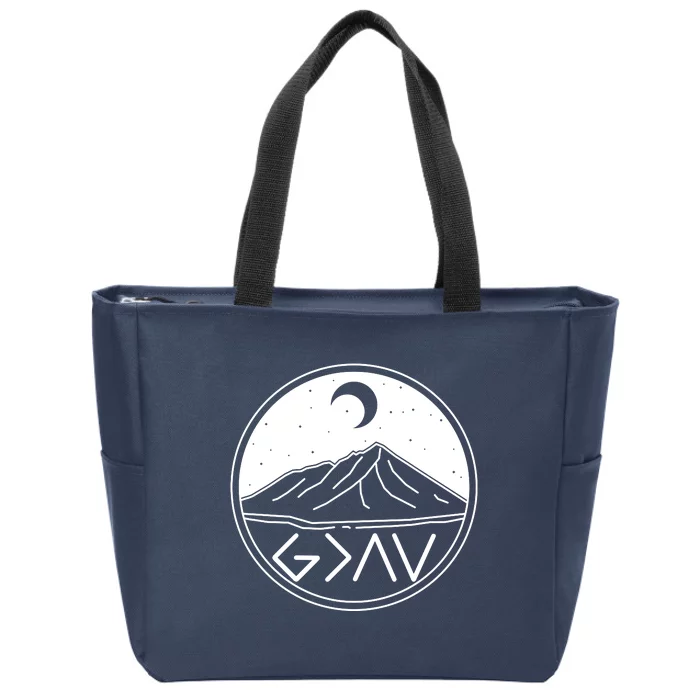 God Is Greater Than High And Lows Mountain Camping Zip Tote Bag