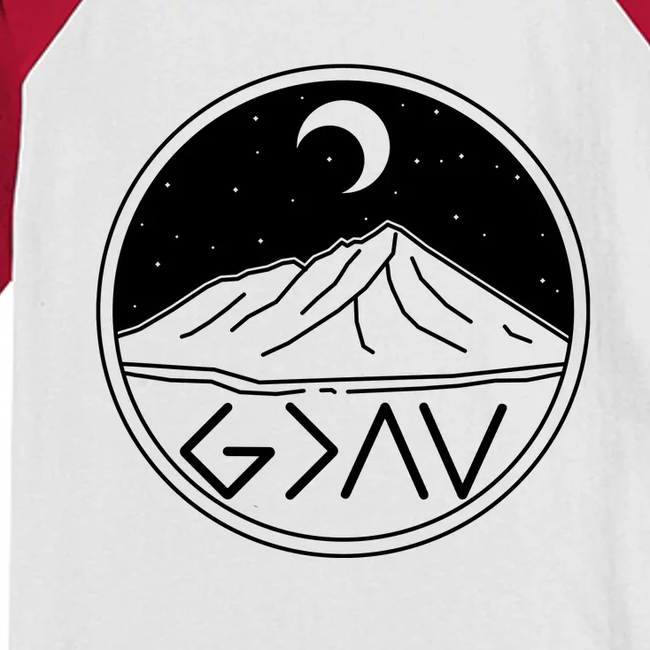 God Is Greater Than High And Lows Mountain Camping Kids Colorblock Raglan Jersey