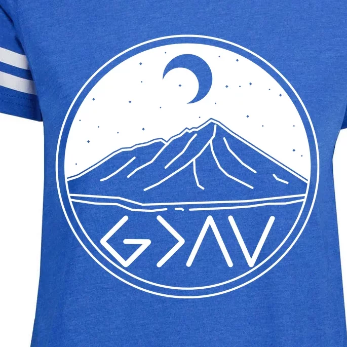 God Is Greater Than High And Lows Mountain Camping Enza Ladies Jersey Football T-Shirt