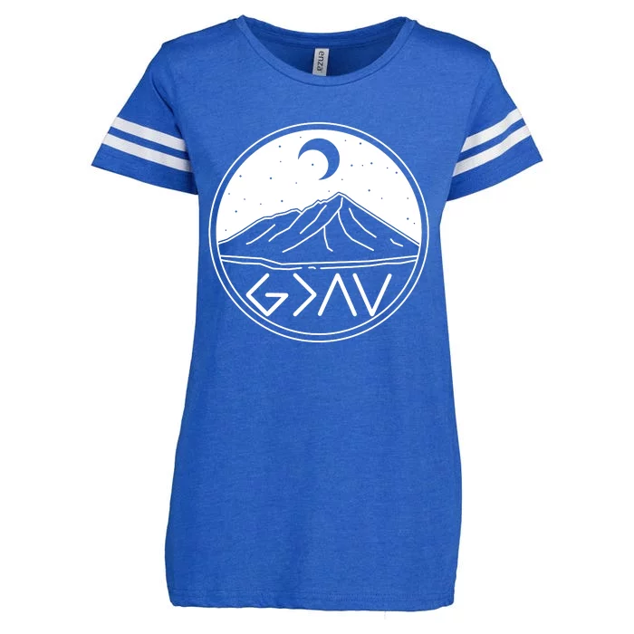 God Is Greater Than High And Lows Mountain Camping Enza Ladies Jersey Football T-Shirt