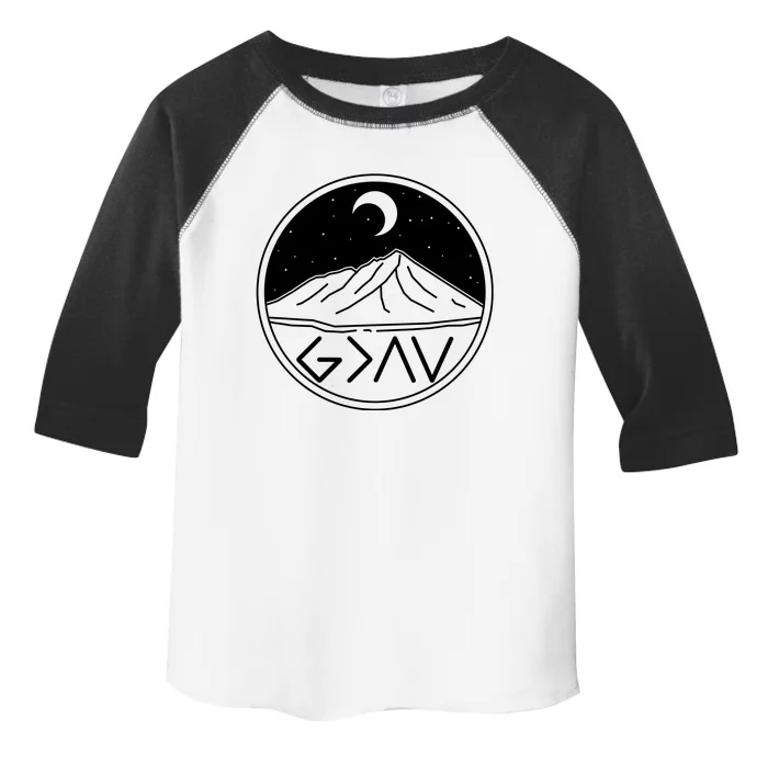 God Is Greater Than High And Lows Mountain Camping Toddler Fine Jersey T-Shirt