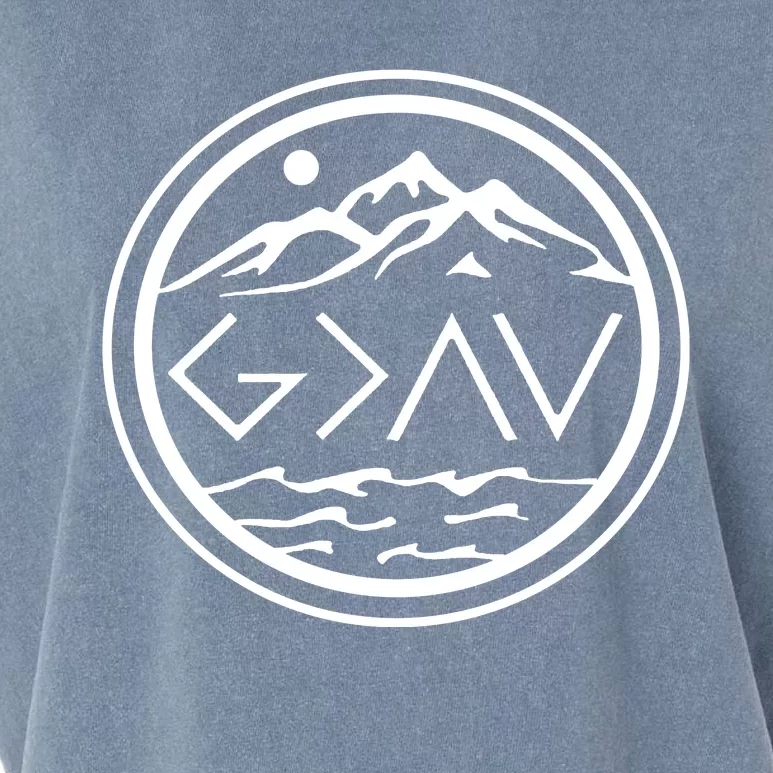 God Is Greater Than The High And Lows Graphic Inspirational Christian Mountain Garment-Dyed Women's Muscle Tee