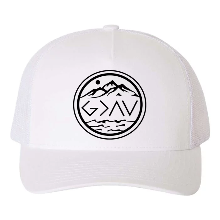 God Is Greater Than The High And Lows Graphic Inspirational Christian Mountain Yupoong Adult 5-Panel Trucker Hat