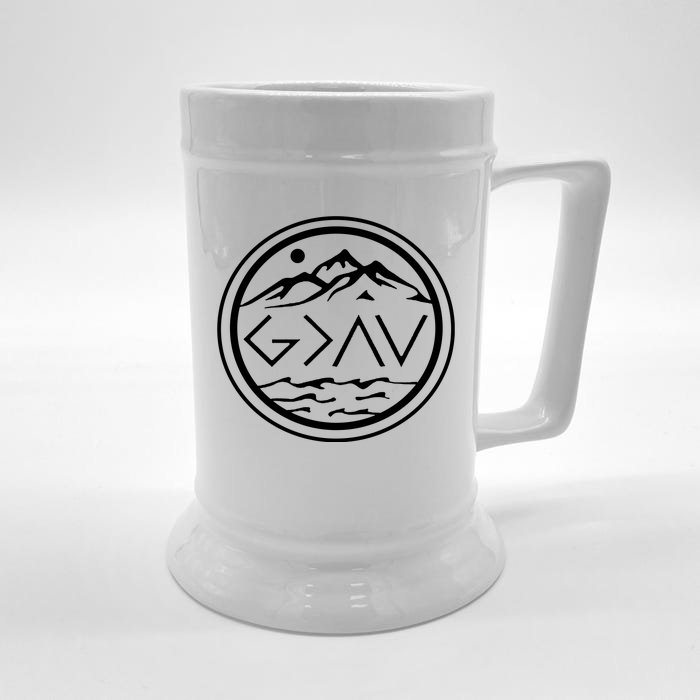 God Is Greater Than The High And Lows Graphic Inspirational Christian Mountain Front & Back Beer Stein