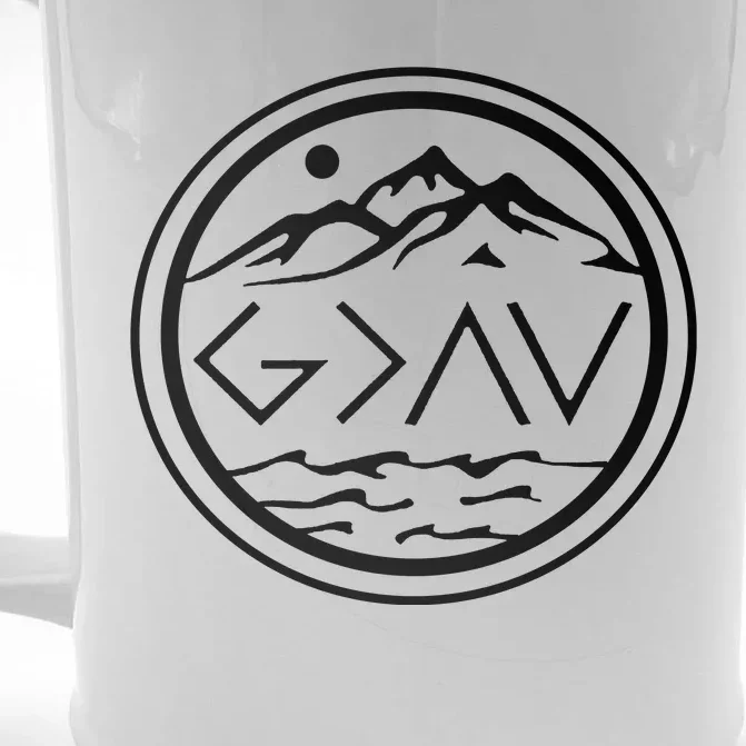 God Is Greater Than The High And Lows Graphic Inspirational Christian Mountain Front & Back Beer Stein