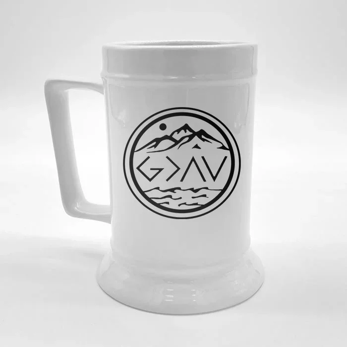 God Is Greater Than The High And Lows Graphic Inspirational Christian Mountain Front & Back Beer Stein