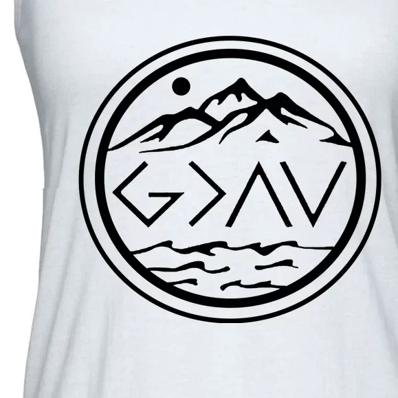 God Is Greater Than The High And Lows Graphic Inspirational Christian Mountain Ladies Essential Flowy Tank