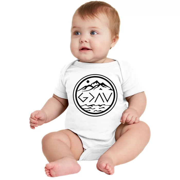 God Is Greater Than The High And Lows Graphic Inspirational Christian Mountain Baby Bodysuit