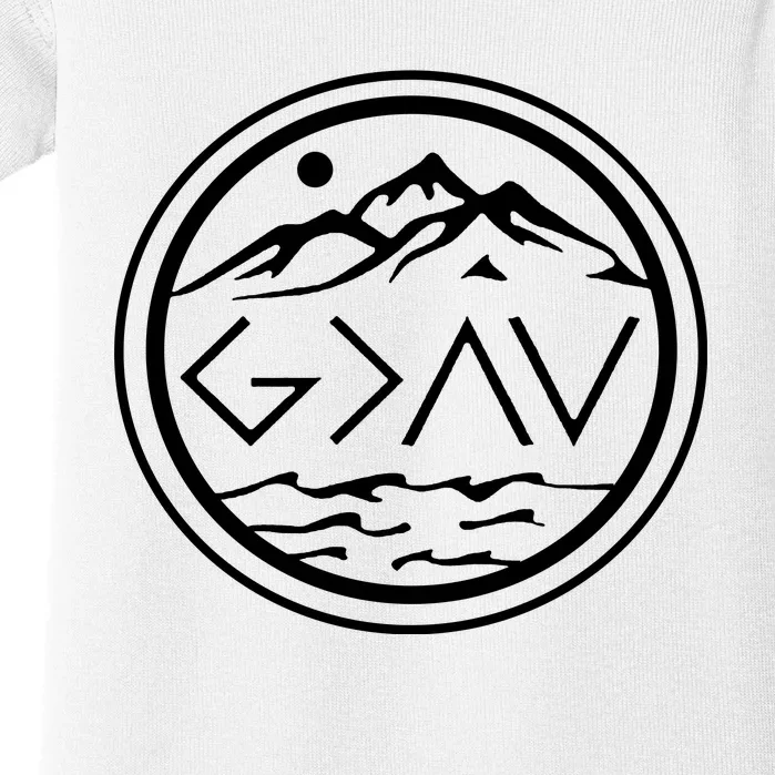 God Is Greater Than The High And Lows Graphic Inspirational Christian Mountain Baby Bodysuit