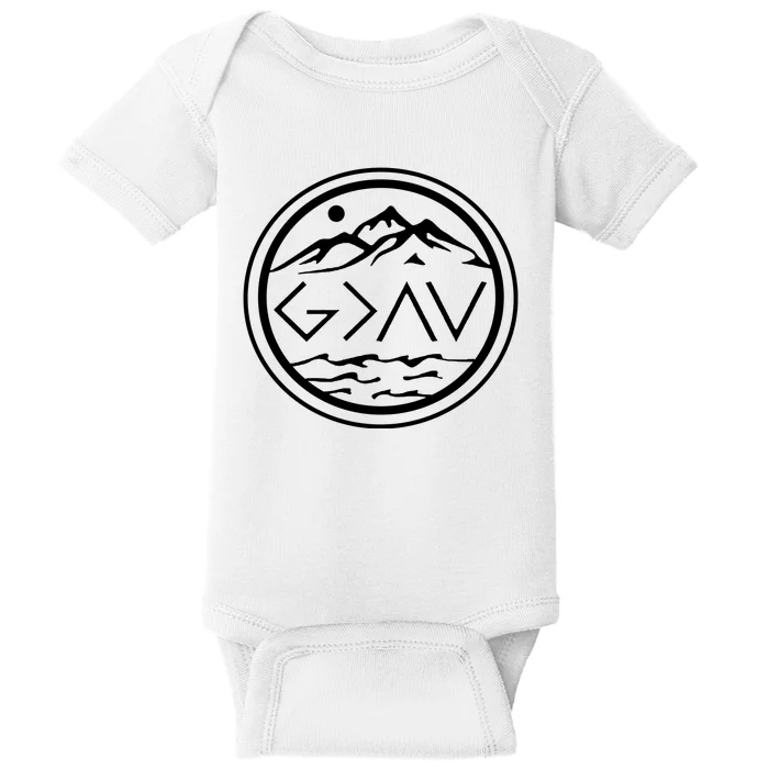 God Is Greater Than The High And Lows Graphic Inspirational Christian Mountain Baby Bodysuit