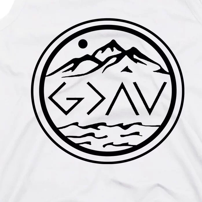 God Is Greater Than The High And Lows Graphic Inspirational Christian Mountain Tank Top