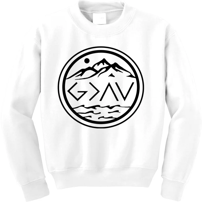 God Is Greater Than The High And Lows Graphic Inspirational Christian Mountain Kids Sweatshirt