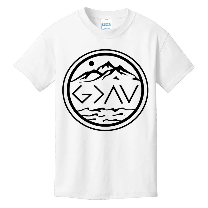 God Is Greater Than The High And Lows Graphic Inspirational Christian Mountain Kids T-Shirt