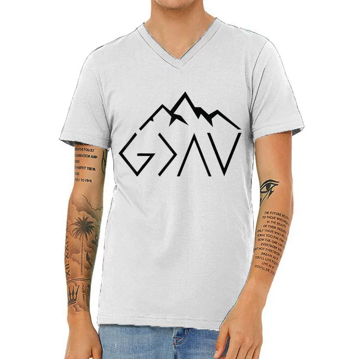 God Is Greater Than The Highs And Lows Minimalist Mountains V-Neck T-Shirt