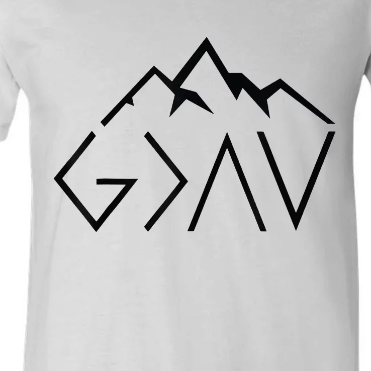 God Is Greater Than The Highs And Lows Minimalist Mountains V-Neck T-Shirt