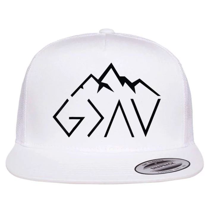 God Is Greater Than The Highs And Lows Minimalist Mountains Flat Bill Trucker Hat