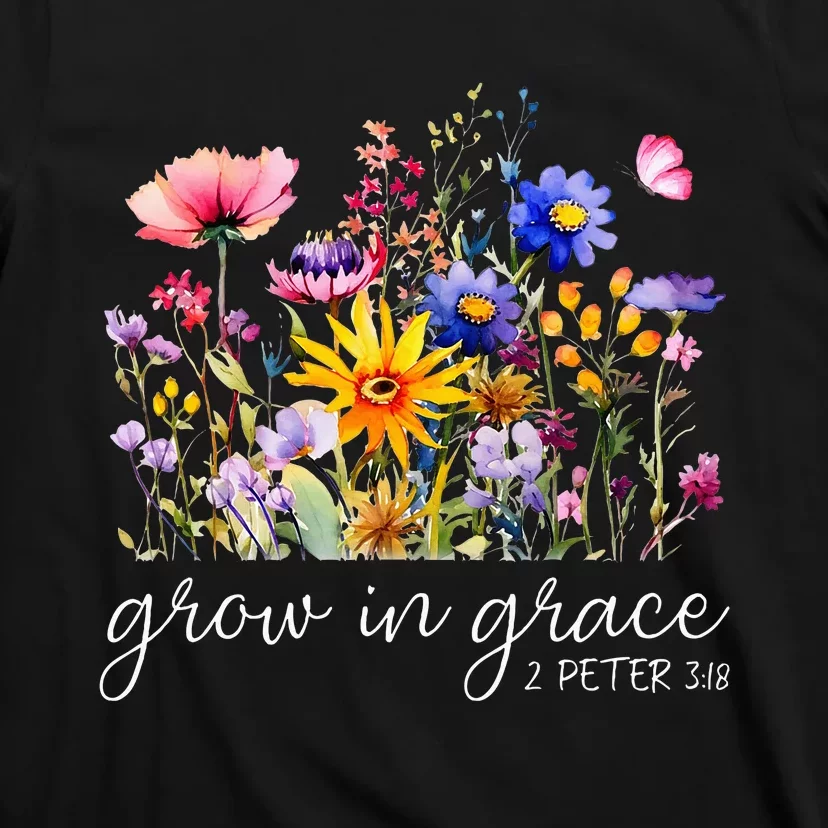 Grow In Grace Wildflower Boho Christian Scripture Religious T-Shirt