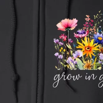 Grow In Grace Wildflower Boho Christian Scripture Religious Full Zip Hoodie