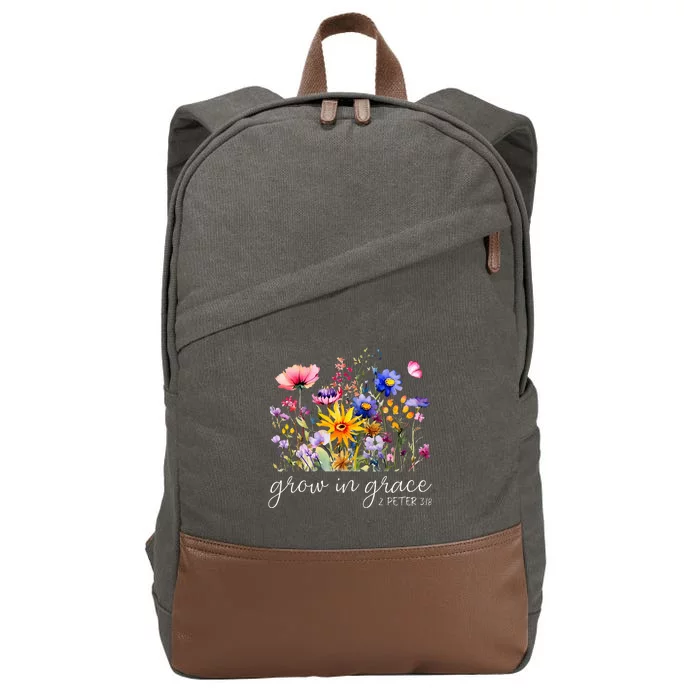 Grow In Grace Wildflower Boho Christian Scripture Religious Cotton Canvas Backpack