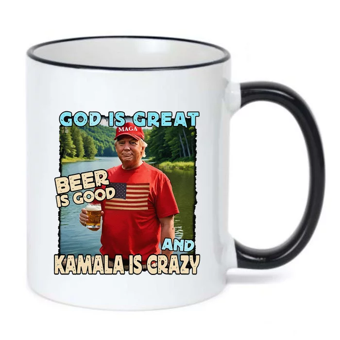 God Is Great Beer Is Good And Kamala Are Crazy Funny Trump Black Color Changing Mug