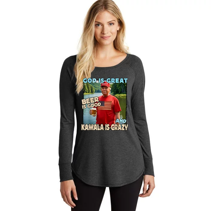 God Is Great Beer Is Good And Kamala Are Crazy Funny Trump Women's Perfect Tri Tunic Long Sleeve Shirt