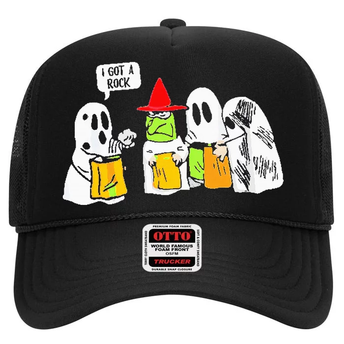 Ghosts I Got A Rock Funny Halloween High Crown Mesh Trucker Hat