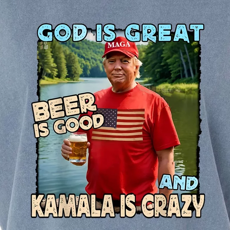 God Is Great Beer Is Good And Kamala Are Crazy Funny Trump Garment-Dyed Women's Muscle Tee