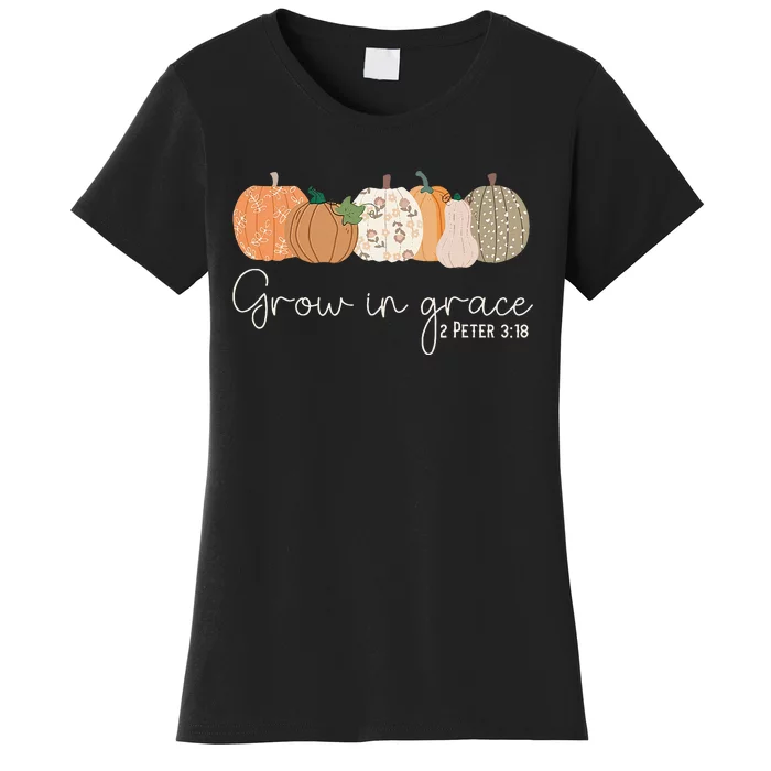 Grow In Grace Pumpkins Fall Thanksgiving Christian Religious Women's T-Shirt