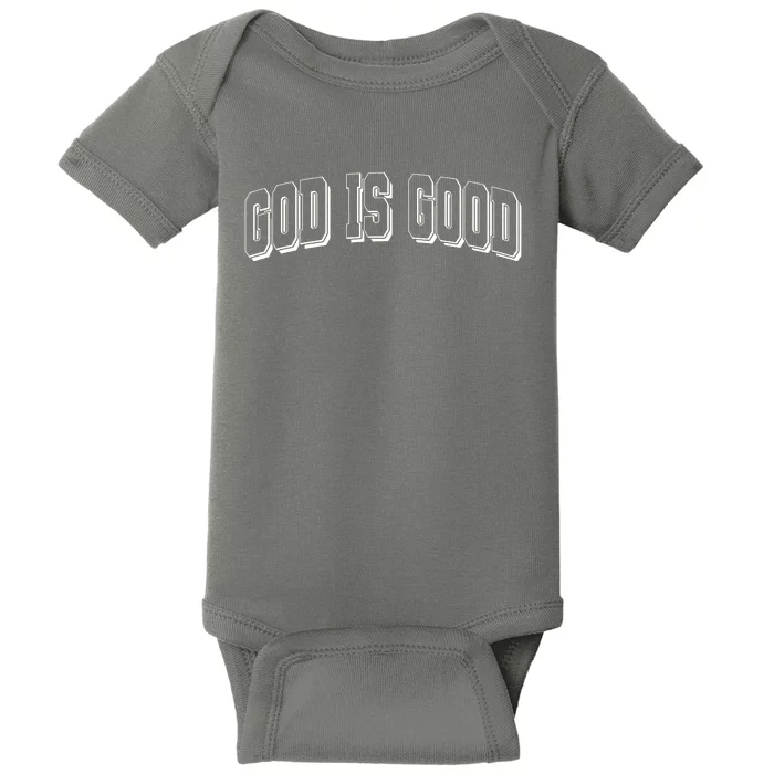 God Is Good Sports University Style Logo Baby Bodysuit