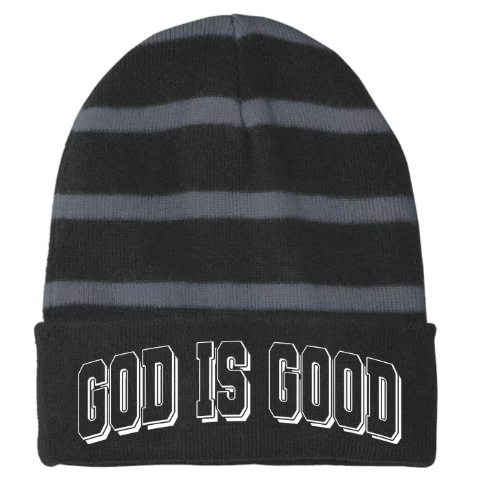 God Is Good Sports University Style Logo Striped Beanie with Solid Band