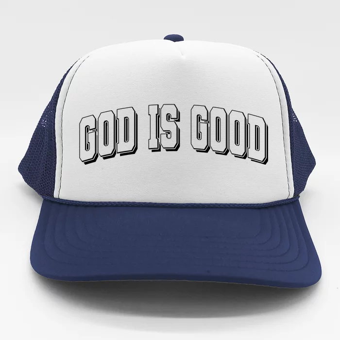 God Is Good Sports University Style Logo Trucker Hat