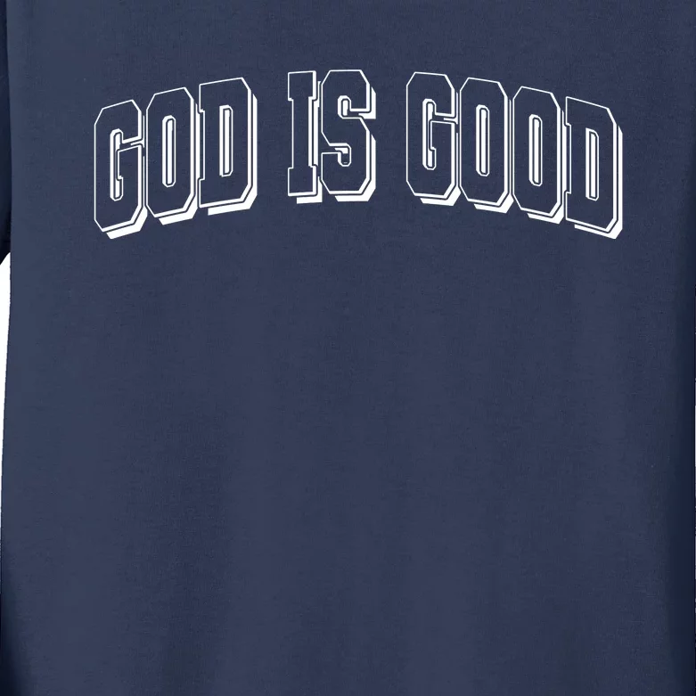 God Is Good Sports University Style Logo Kids Long Sleeve Shirt