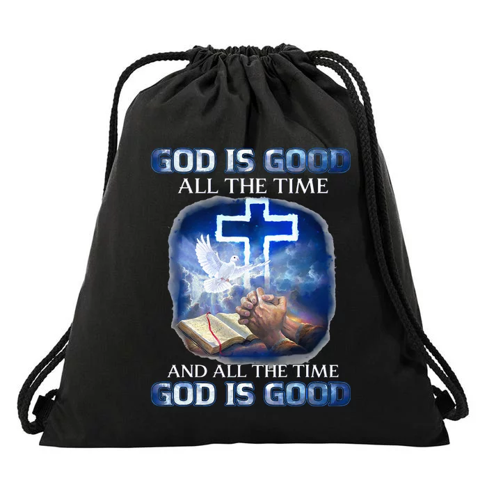 God Is Good All The Time Christian Cross Jesus Quote Drawstring Bag