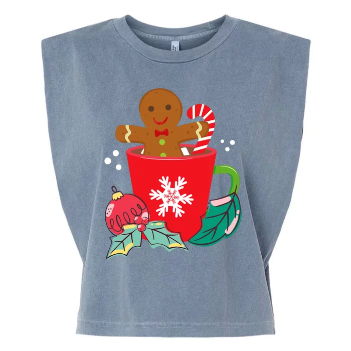 Gingerbread In Hot Cocoa Mug Christmas Holiday Fun Costume Garment-Dyed Women's Muscle Tee