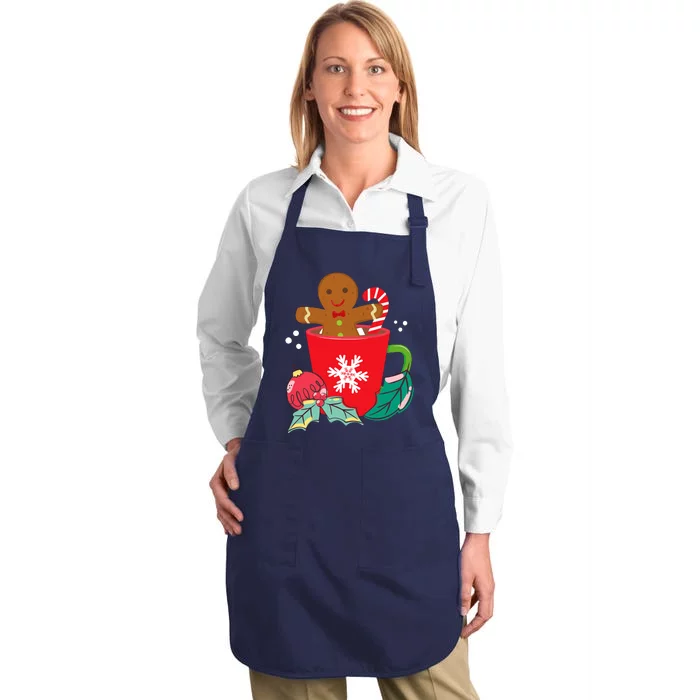 Gingerbread In Hot Cocoa Mug Christmas Holiday Fun Costume Full-Length Apron With Pocket