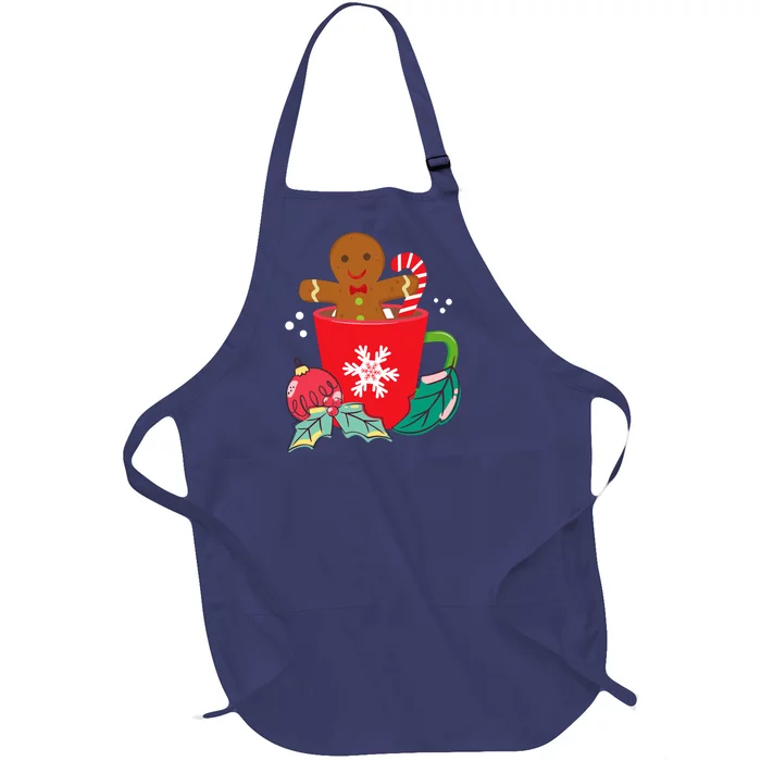 Gingerbread In Hot Cocoa Mug Christmas Holiday Fun Costume Full-Length Apron With Pocket