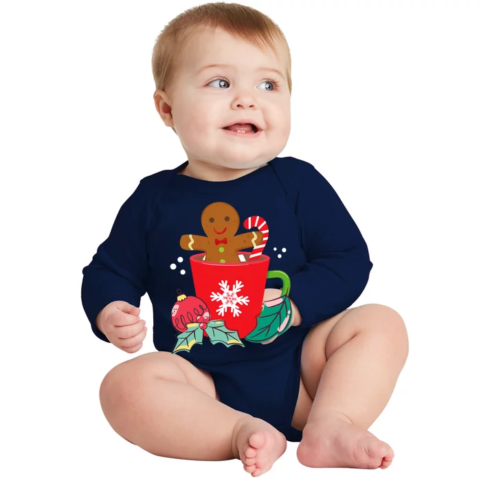 Gingerbread In Hot Cocoa Mug Christmas Holiday Fun Costume Baby Long Sleeve Bodysuit