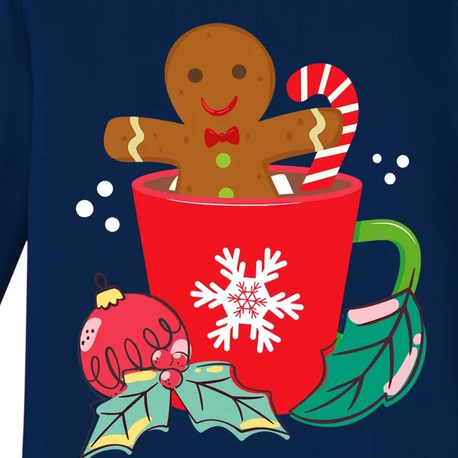 Gingerbread In Hot Cocoa Mug Christmas Holiday Fun Costume Baby Long Sleeve Bodysuit