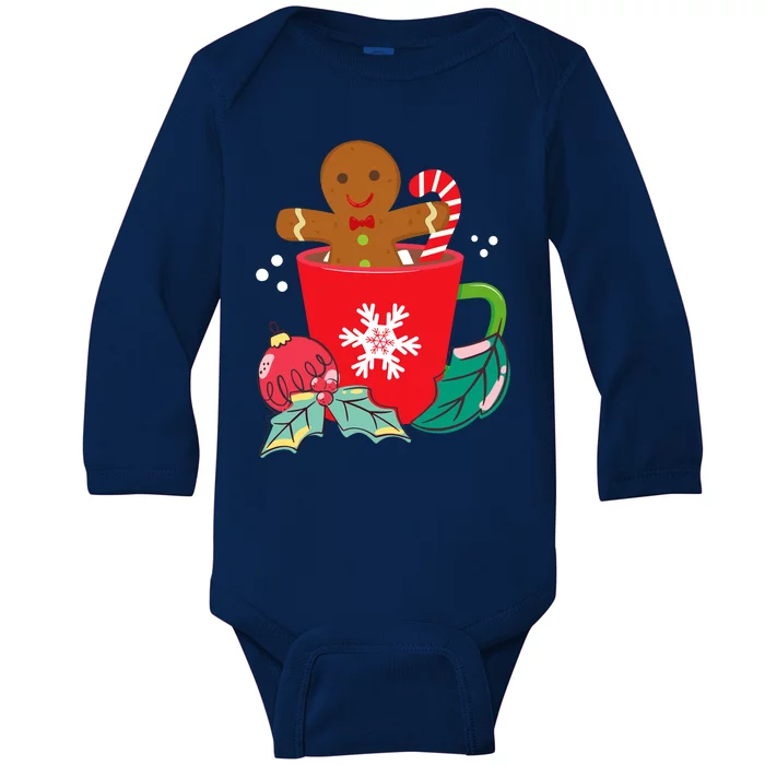 Gingerbread In Hot Cocoa Mug Christmas Holiday Fun Costume Baby Long Sleeve Bodysuit